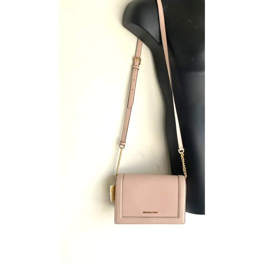 Michael Kors Womens Saffiano Leather Crossbody Bag - Pink Rectangle Purse - Picture 2 of 16